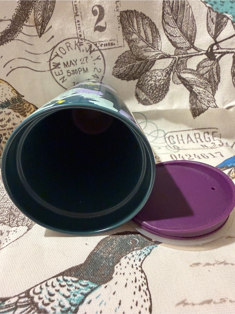 Starbucks Teal Floral Travel Mug with Purple & Yellow Flowers - Picture 3 of 3
